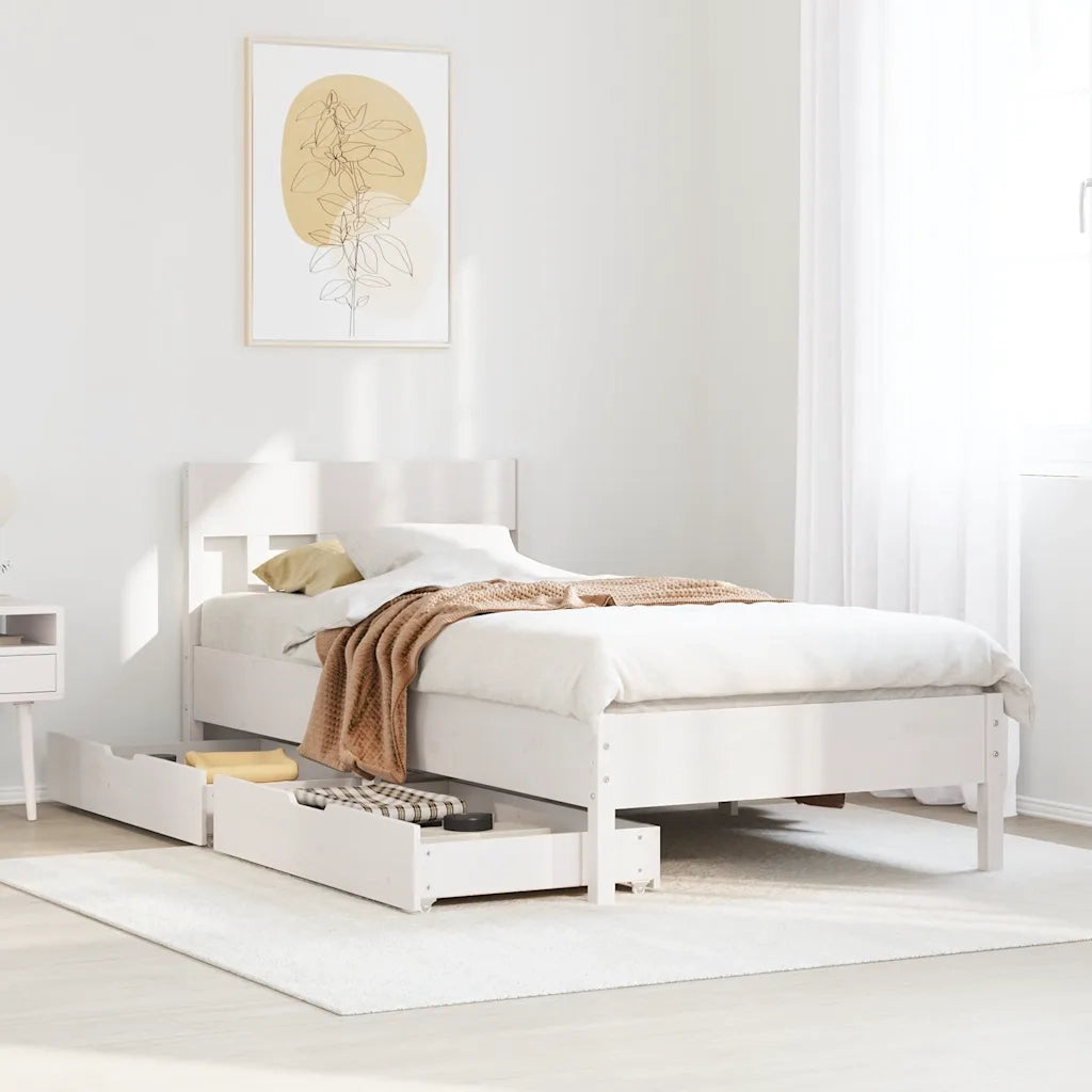 Letto senza Materasso-Struttura Letto Bianco 75x190 in Legno Massello di Pino 329653
