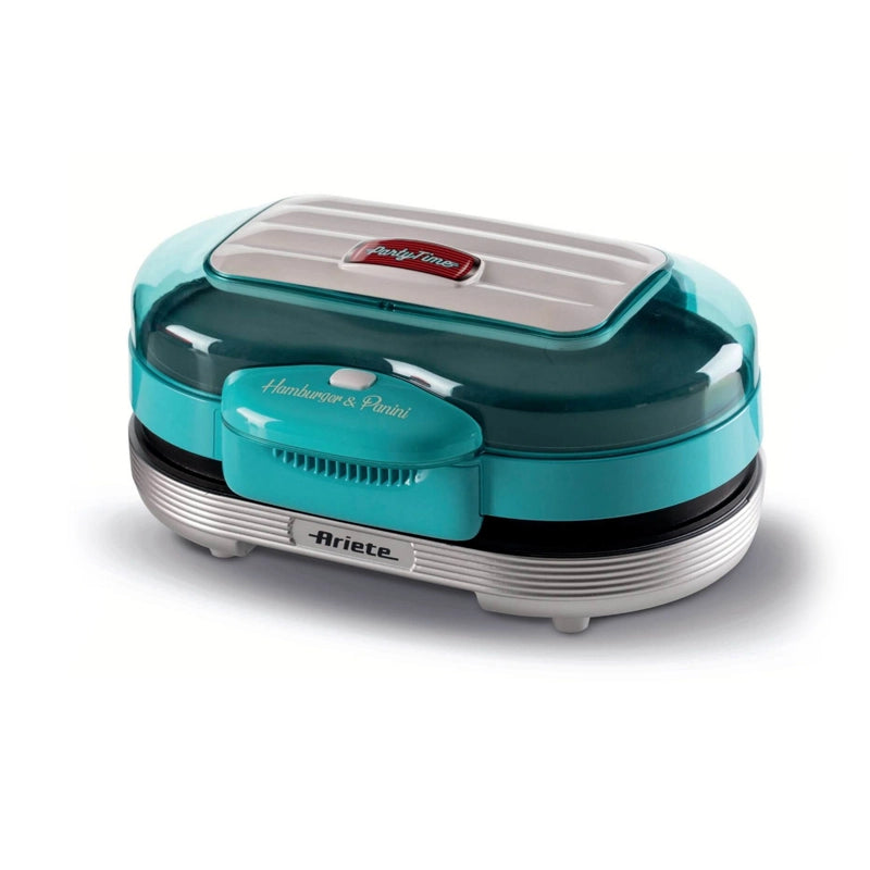 Ariete 205 hamburger maker party time, macchina per fare hamburger, 1200 w, doppie piastre antiaderenti, 2 scomparti, facile da pulire, celeste - ARI0205/01
