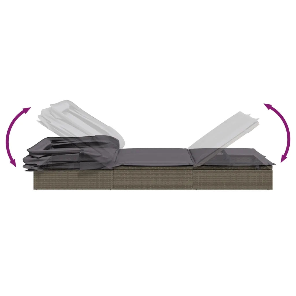 Lettino con Tetto Pieghevole Grigio 213x63x97 cm Polyrattan 319639