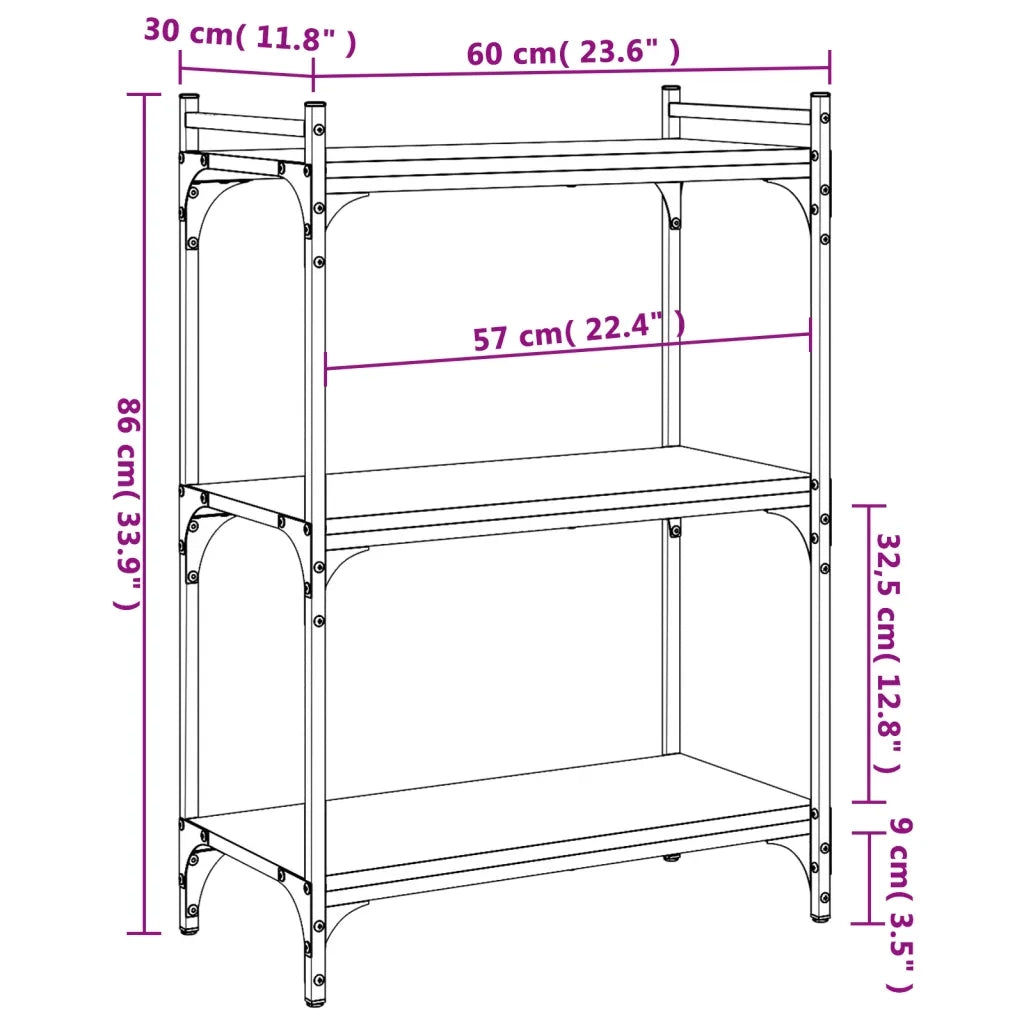 Libreria a 3 Ripiani-Scaffale per Libri-Mobile di Stoccaggio Grigio Sonoma 60x30x86cm Legno Multistrato