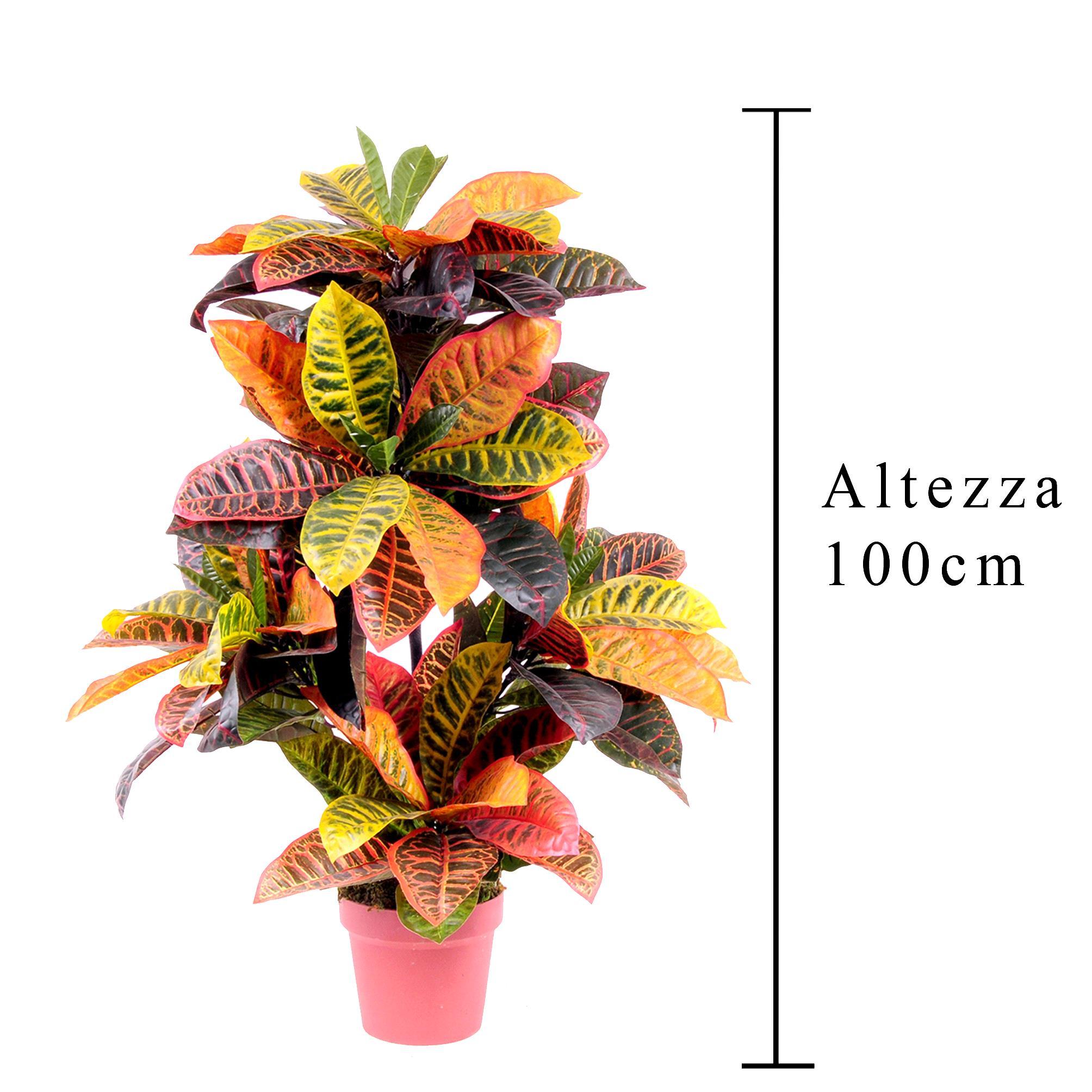 Croton Artificiale con Vaso, Composto da 136 Foglie Altezza 100 cm Verde