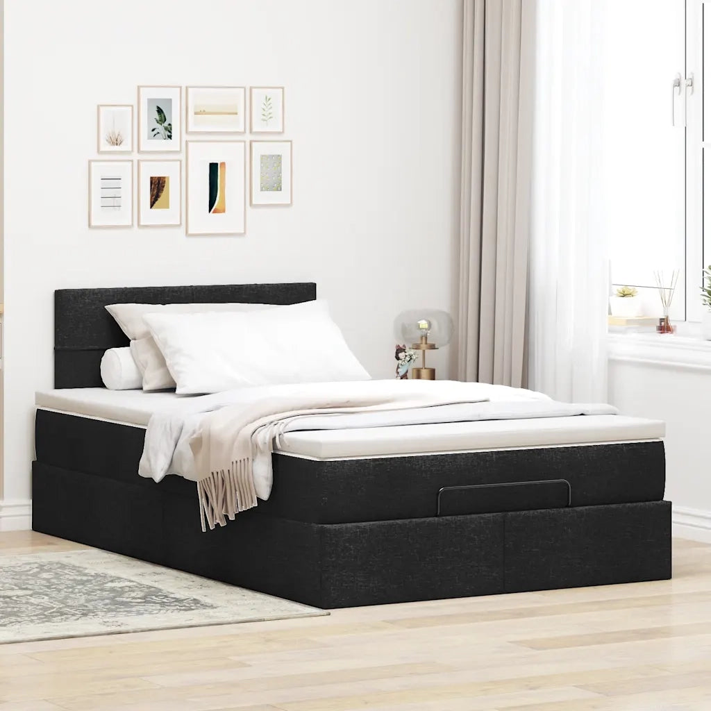 Pouf Letto con Materasso Nero 120x200 cm in Tessuto 3311451