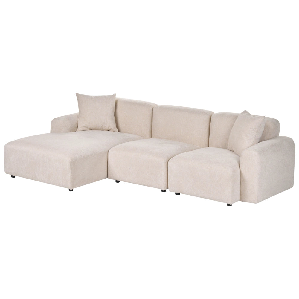 Divano modulare a 3 posti con disposizione a destra, tessuto idrorepellente, divano angolare beige chiaro lato destronsalotto moderno