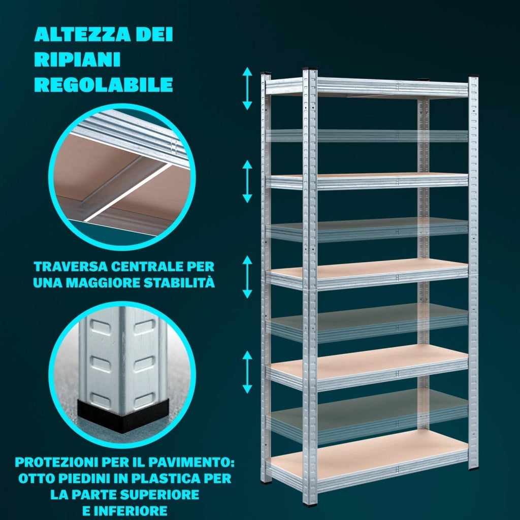 ® Scaffale ad Alta Portata XL 180x90x60cm Carico Max. 875kg 5 Pannelli MDF Scaffalatura Metallo Officina Cantina