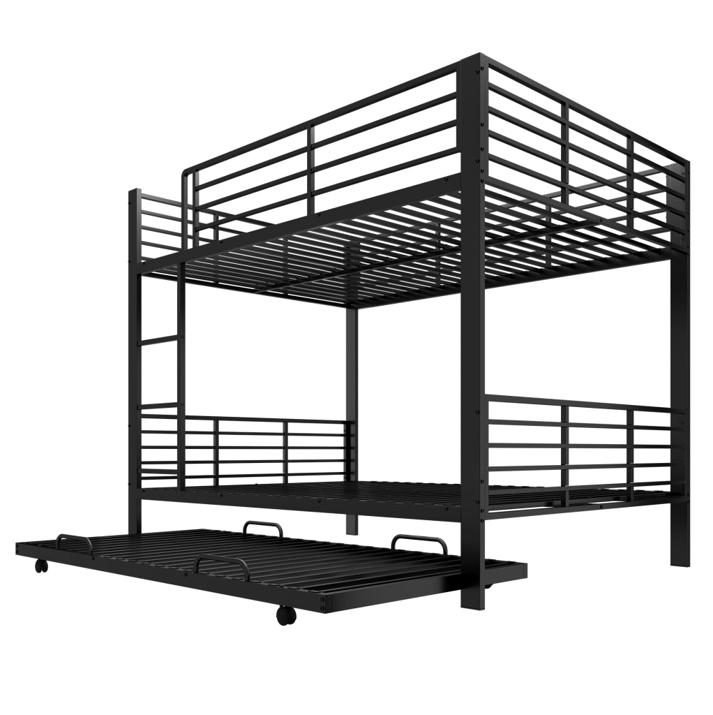 Letto a castello in metallo con letto estraibile; 3 posti letto; 140 × 200 cm; nero