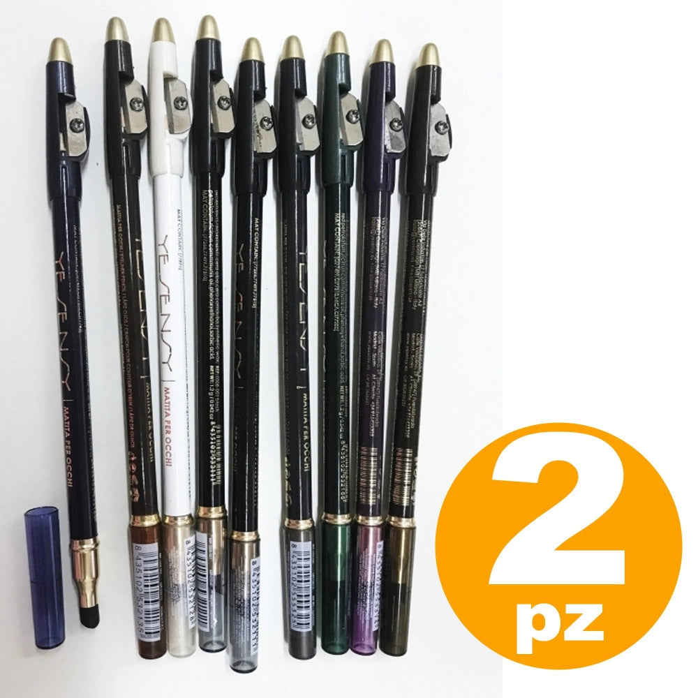 Trade Shop - 2 Matita Matite Eyeliner Waterproof Contorno Occhi Con Temperamatite Spugna -