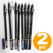 Trade Shop - 2 Matita Matite Eyeliner Waterproof Contorno Occhi Con Temperamatite Spugna -