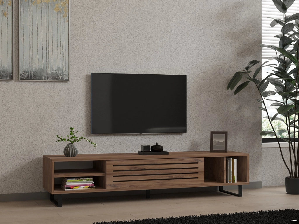 Sovico, Mobile Porta tv un Ripiano, 160x40x35h cm Marrone Rovere