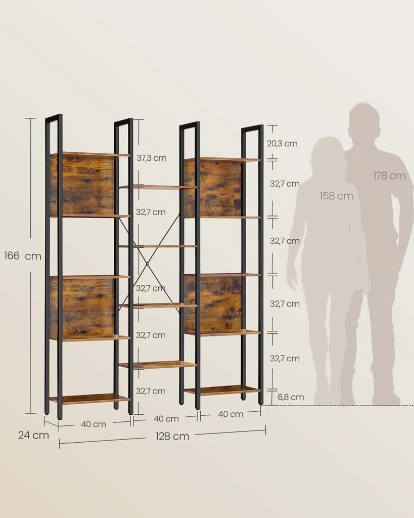 Libreria/mobile contenitore in stile industriale con struttura in metallo e 14 scomparti adatta per soggiorno o ufficio 158 x 24 x 166 cm marrone 12_0004259