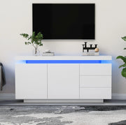 Credenza con LED RGB, 2 ante e 3 cassetti, bianca