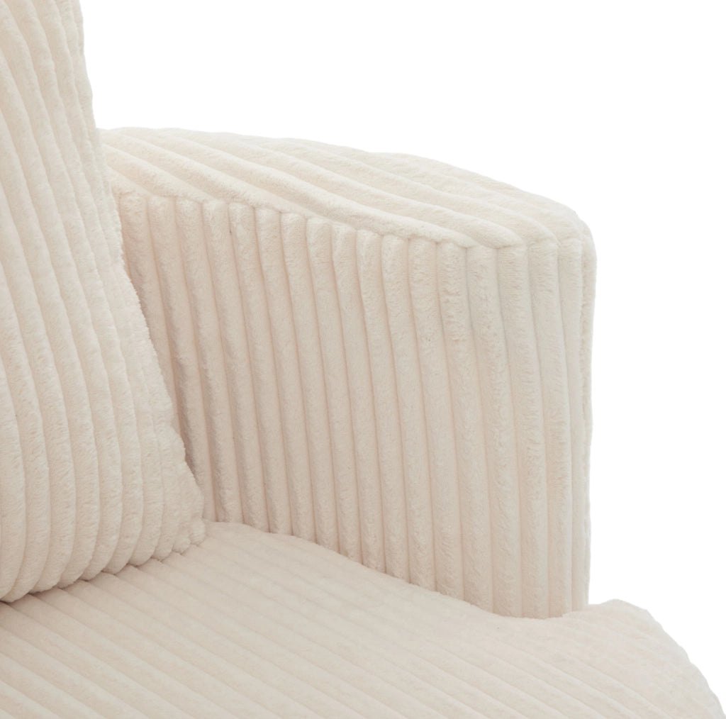 Poltrona girevole 360° in velluto a coste beige con contenitore; 76x79x78 cm