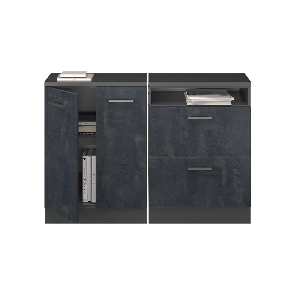 Set di mobili sottotetto Rion Calce nera/Antracite 120 cm Set di 2 carcasse armadio profondità 60 cm Vicco