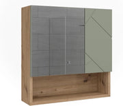 Specchio contenitore bagno Irma, Verde salvia, 54 x 55 cm, per montaggio a parete con specchio e vani a giorno