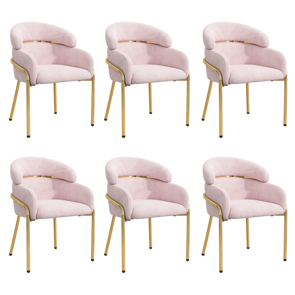 Sedia da Pranzo Poltroncina Relax con Design Ergonomico e Gambe in Metallo in Velluto Rosa