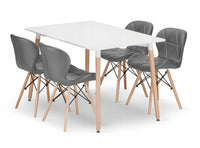 Set da tavolo rettangolare bianco VALORA YURO con 4 sedie WAKO grigie