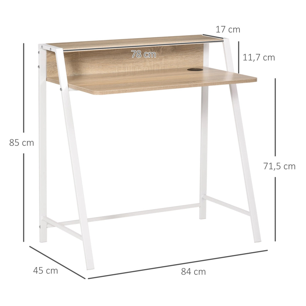 Scrivania per computer 84x45x85 cm in MDF e metallo bianco effetto rovere