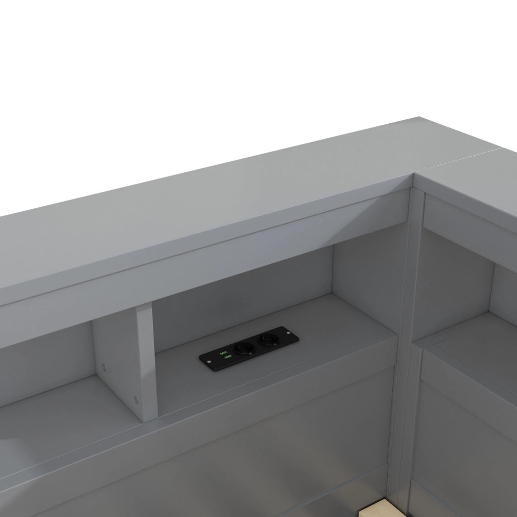 Daybed 140x190 cm con presa e USB; vano contenitore; in truciolato e MDF grigio
