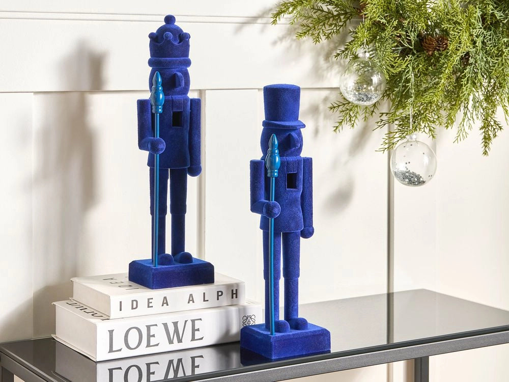 Set di 2 statuine Schiaccianoci in materiale sintetico decorazione natalizia blu