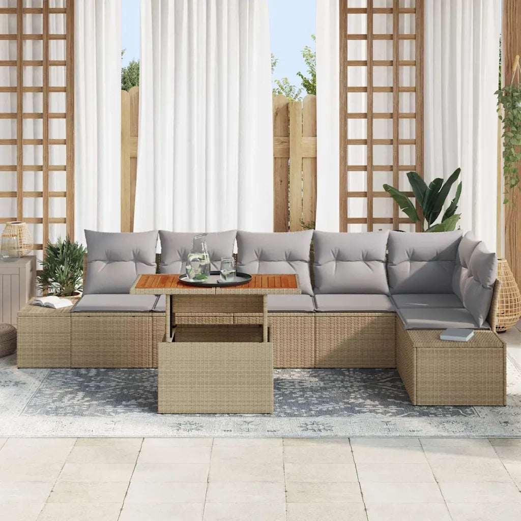 Set da Pranzo per Giardino con cuscino 7 pcs Beige e grigio 3349972