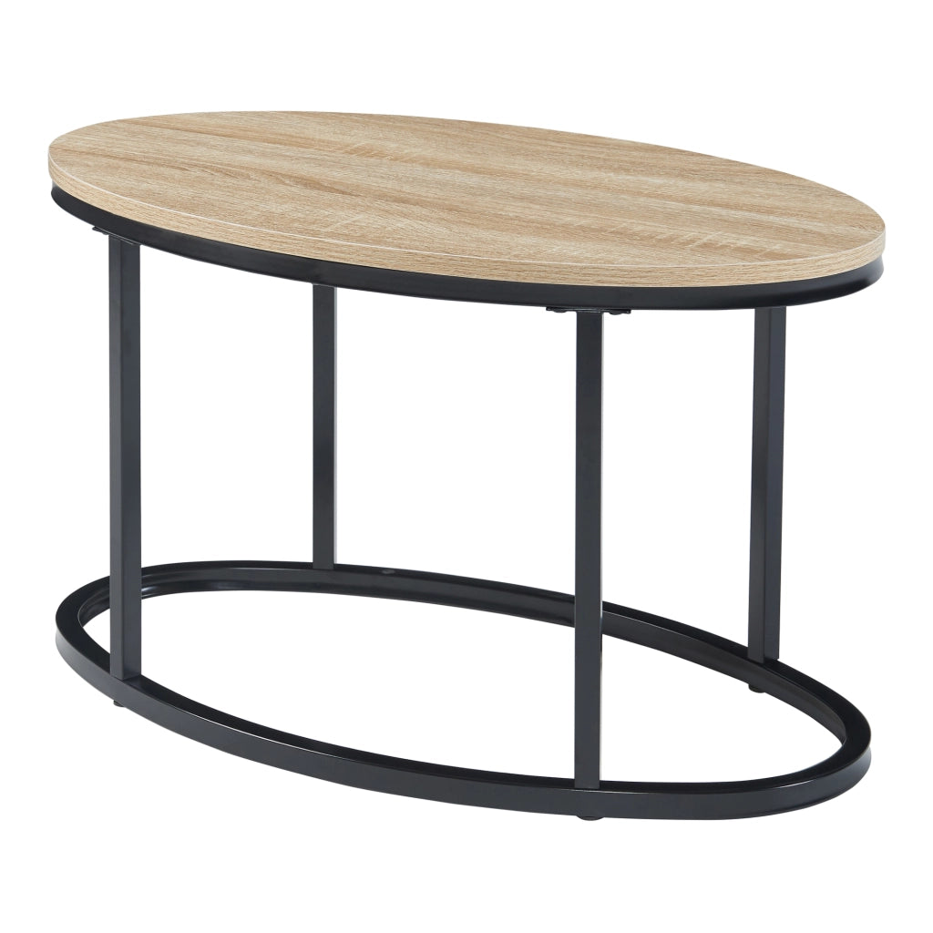 Set Niederlande di 2 Tavolini Sovrapponibili - Effetto Rovere / Nero [en.casa]