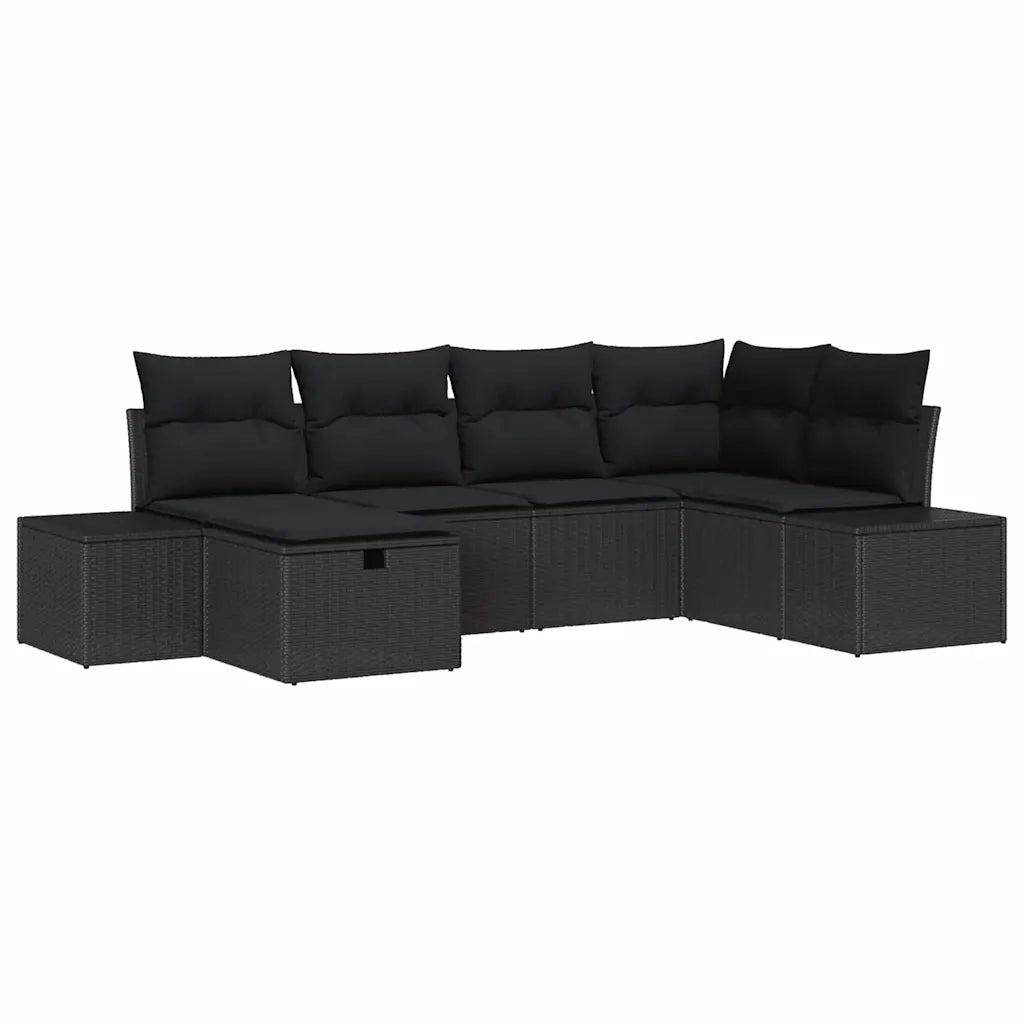 Set Divano da Giardino con cuscino 6 pcs Nero polyrattan