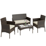 Set da Giardino 4 Pezzi con Divano 2 Posti, 2 Sedie e Tavolino Basso, in Rattan e Acciaio, Beige e Marrone