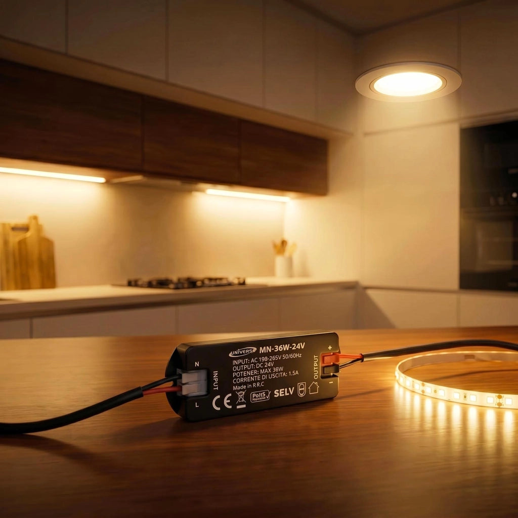 Mini Alimentatore Stabilizzato 24V 36W 1.5A Trasformatore Passivo Ultra Compatto e Slim per Strisce Luci LED IP20