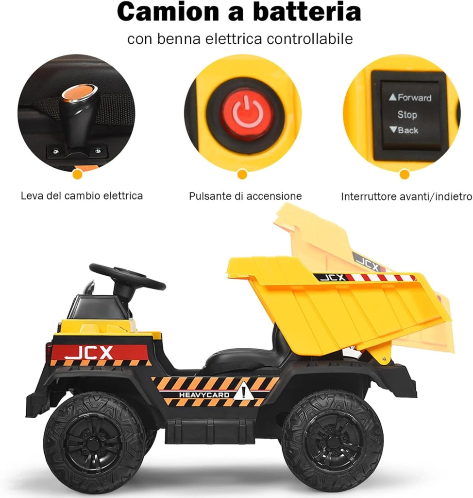 Escavatore Elettrico Trattore Cavalcabile per Bambini, Veicolo Elettrico con Telecomando, Velocità 5km/h, +3 Anni