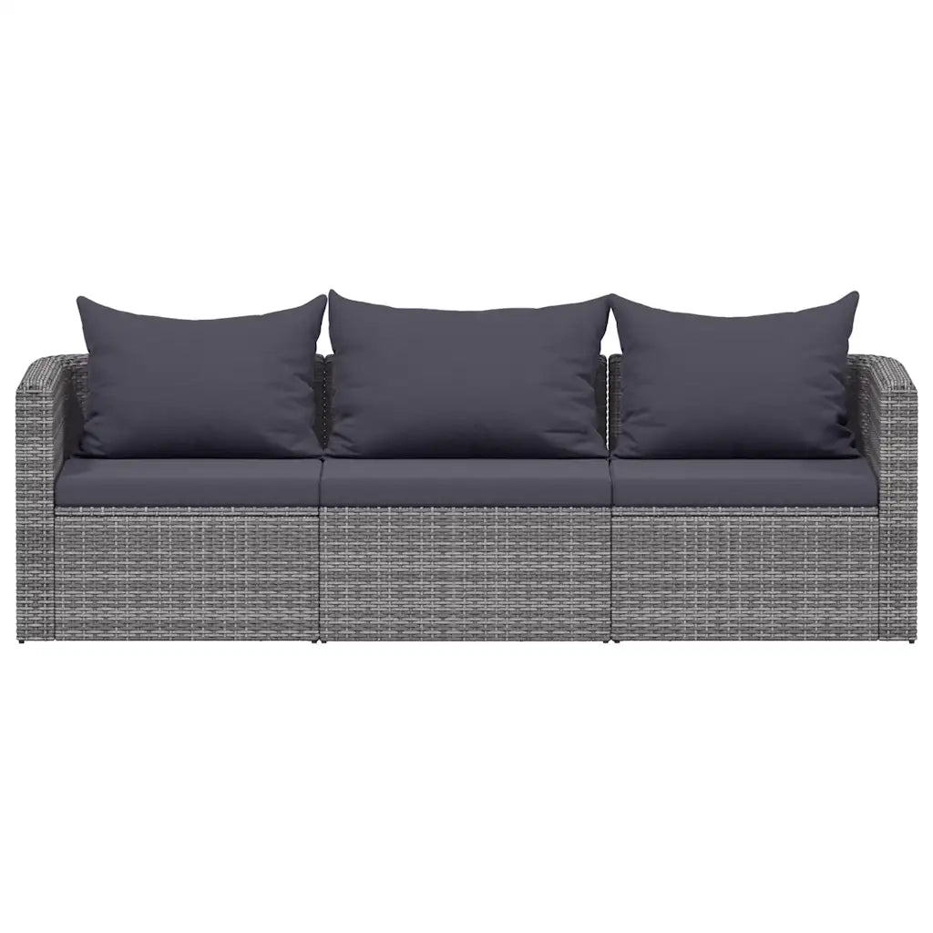 Set Divani da Giardino 3 pz con Cuscini Grigio in Polyrattan 44163