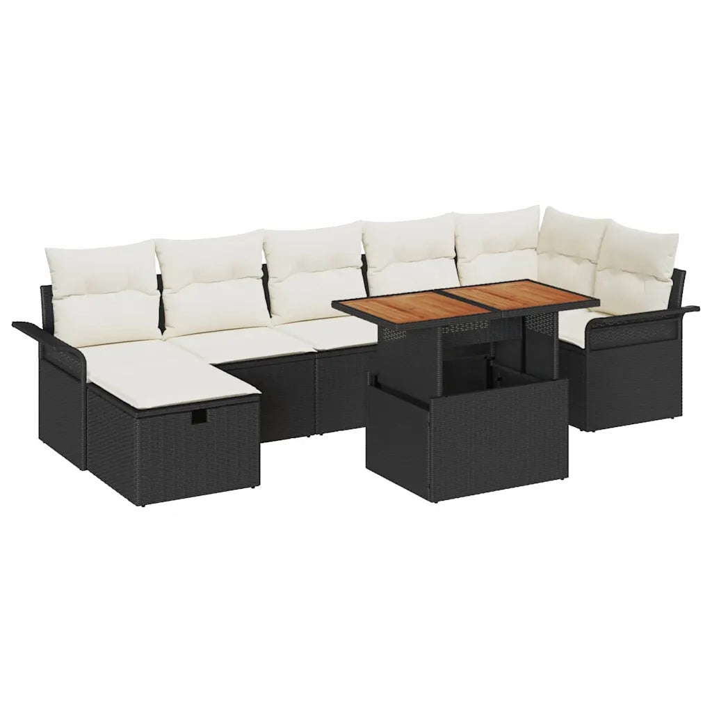 Set Divano da Giardino con cuscino 8 pcs Nero polyrattan