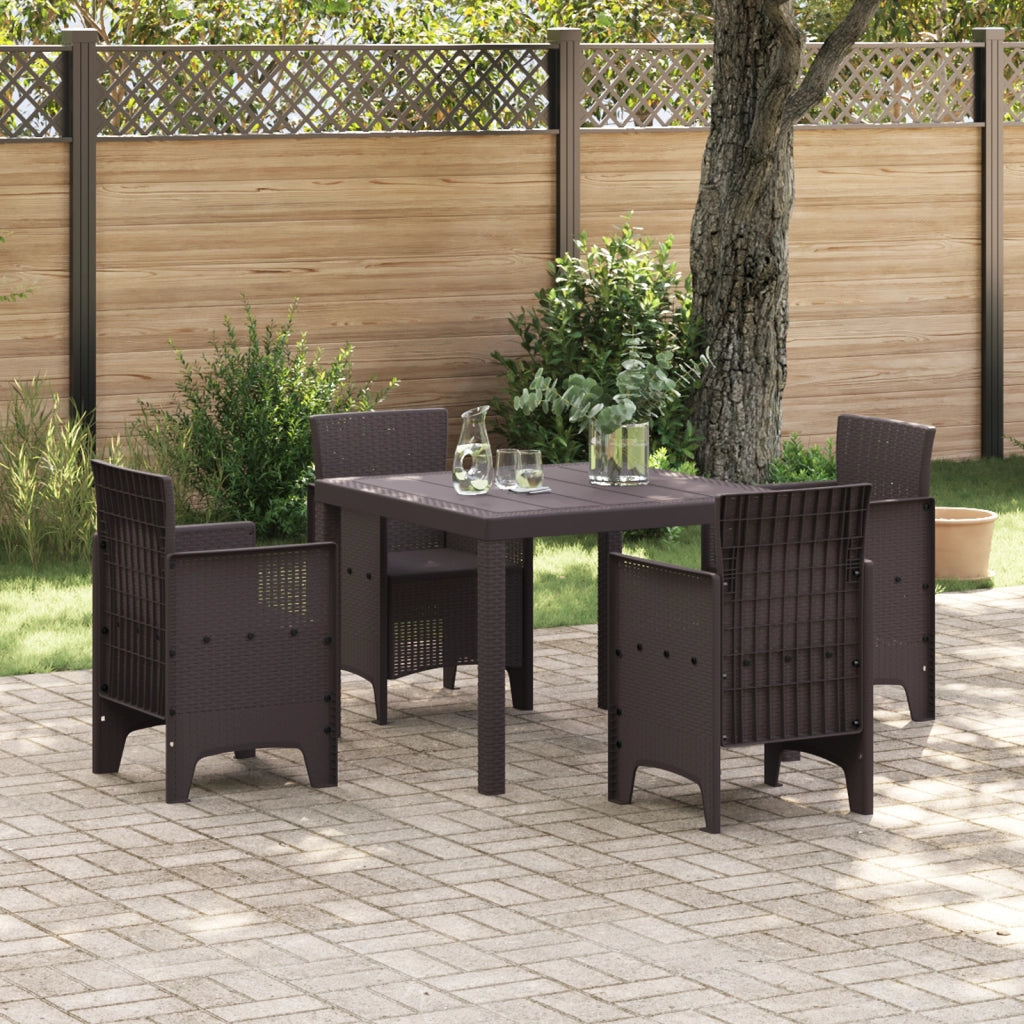 Set da Pranzo da Giardino 5 Pezzi Marrone Poly Rattan