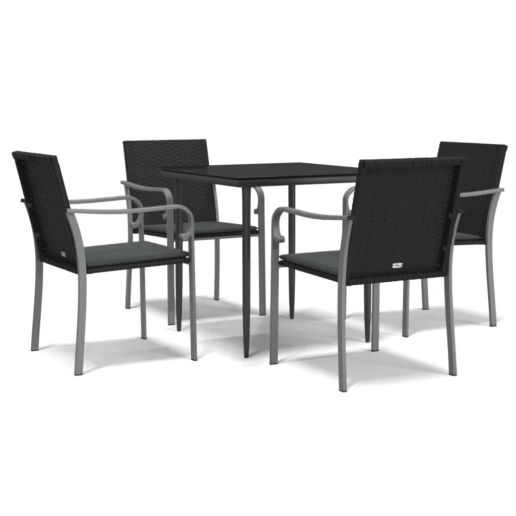Set Pranzo da Giardino 5pz | Set Salotto da Giardino con Cuscini in Polyrattan e Acciaio