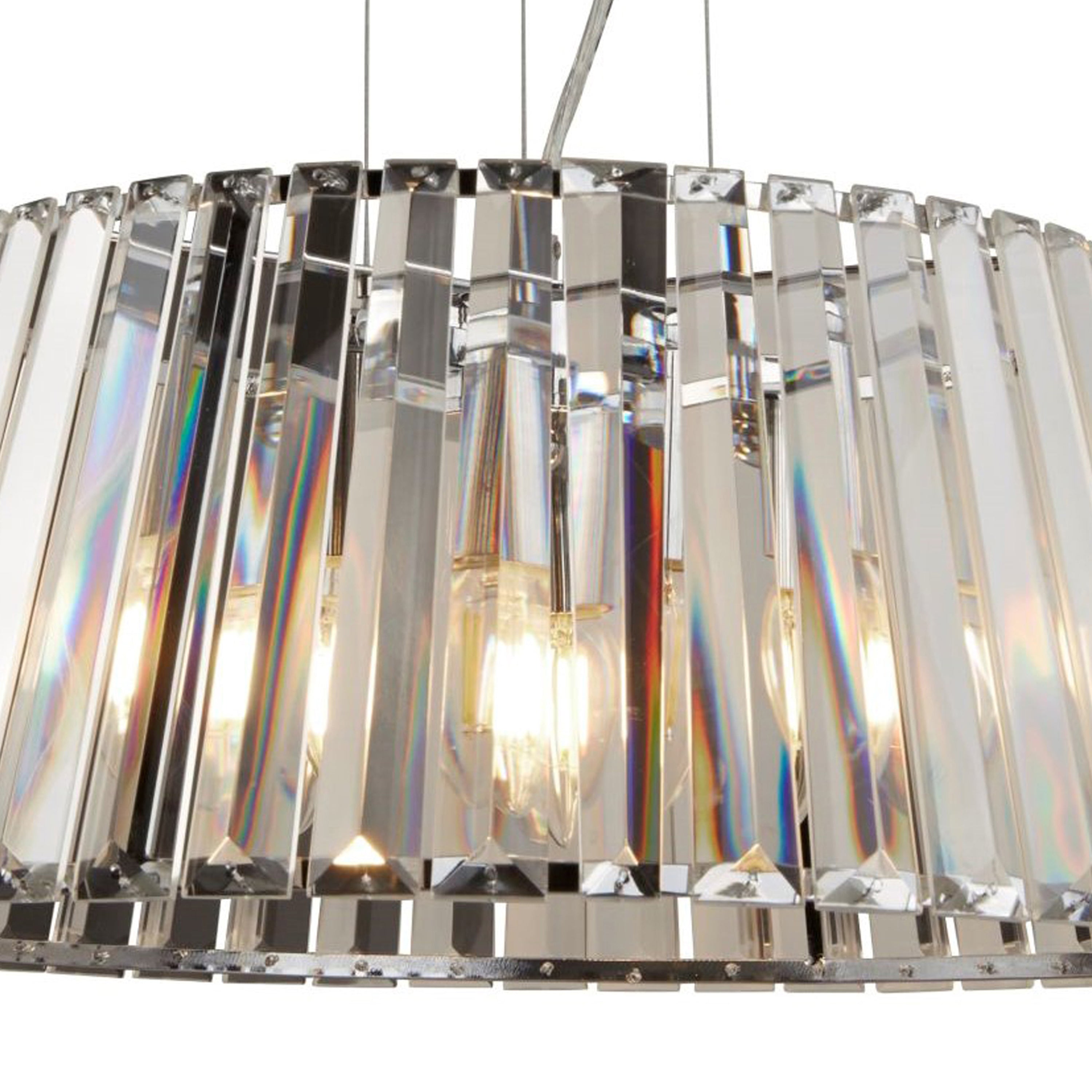 Lampadario Contemporaneo Tiara Acciaio Cromo Vetro Trasparente 5 Luci E14