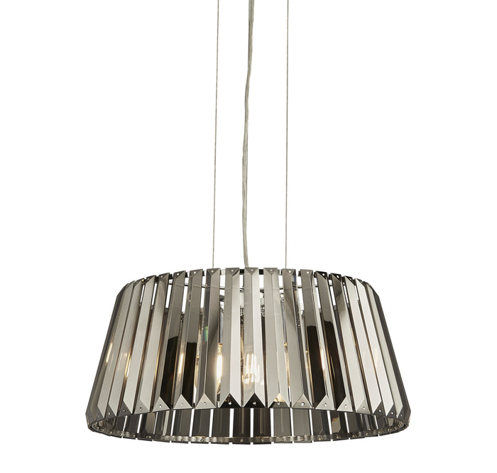 Lampadario Contemporaneo Tiara Acciaio Cromo Cristallo Fumè 5 Luci E14