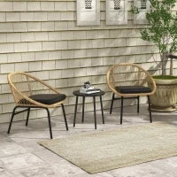 Set da Bistrò in Rattan per Terrazza, Set di Mobili da Giardino, 2 Sedie e Tavolo, Giallo