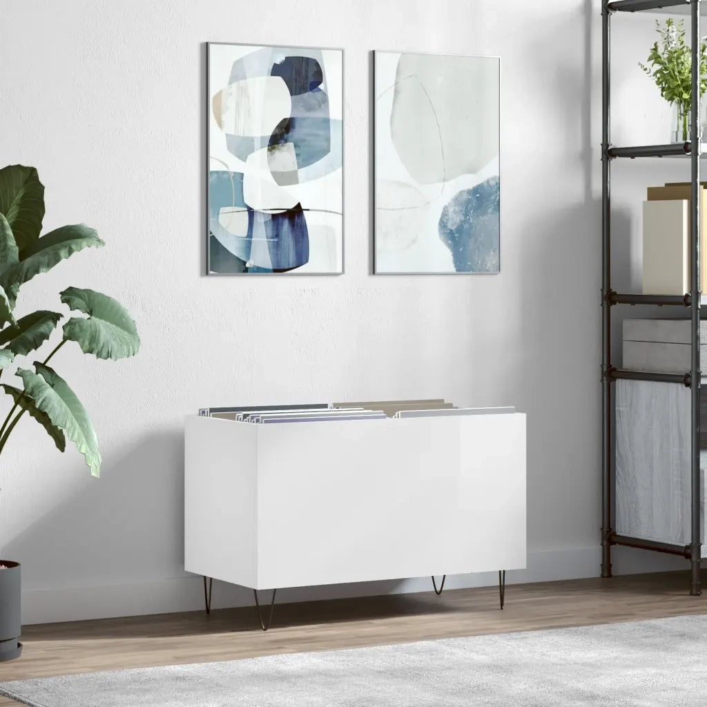Mobile Porta Dischi Bianco Lucido 74,5x38x48 Legno Multistrato 831726