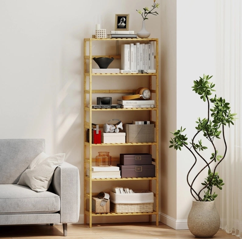 Scaffale portaoggetti da terra 60x26x161 cm in bambù naturale， 6 ripiani
