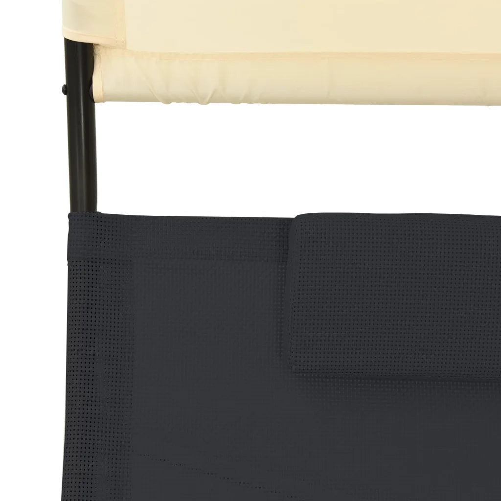 Lettino Prendisole Doppio Baldacchino in Textilene Nero e Crema 310547