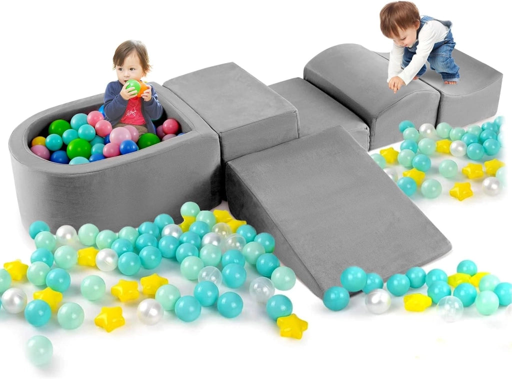 Set di 5 Pezzi Gioco in Schiuma, Blocchi con Piscina di Palline per Bambini, Coperture Lavabili con Cerniere, Blocchi Creativi per Stanza di Giocattoli, Camera da Letto (Viola)