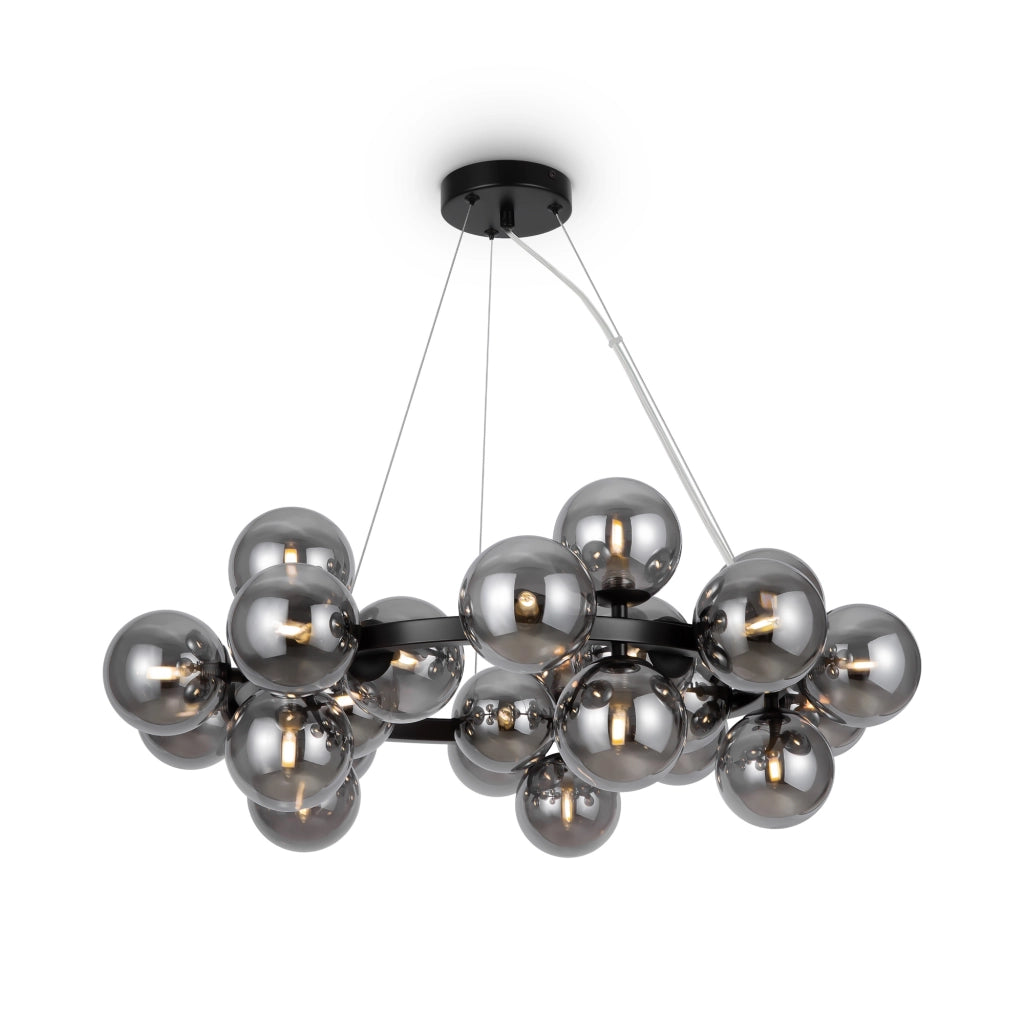 Maytoni Lampadario contemporaneo Dallas 25 luci G9 nero metallo vetro soffiato fumè