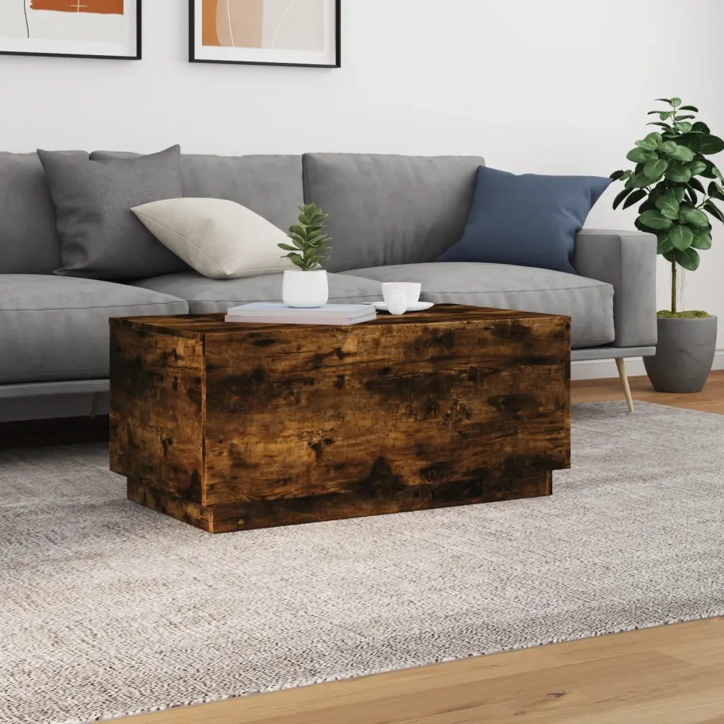Tavolino da Soggiorno con Luci LED Rovere Fumo 90x50x40 cm 839879