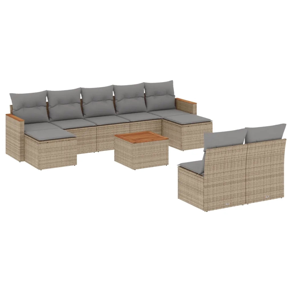 Set Divano da Giardino 10 pz con Cuscini Beige in Polyrattan