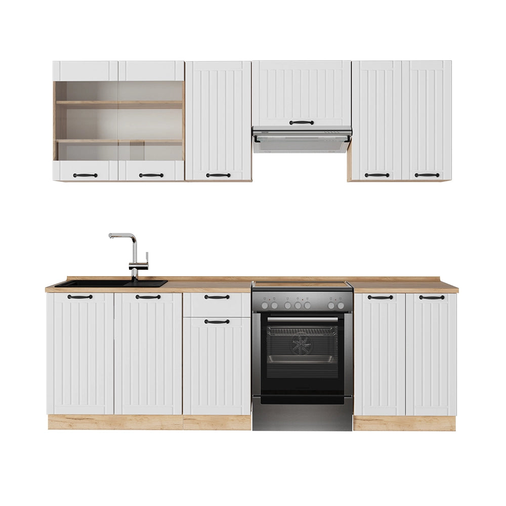 Cucina componibile Fame-Line Bianco rustico/Rovere dorato 240 cm, PL Rovere Vicco
