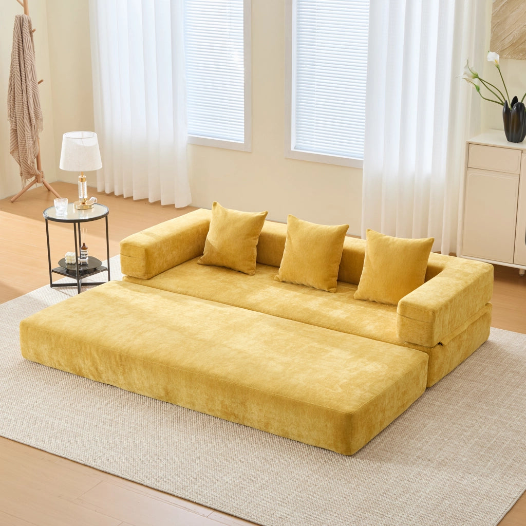 DIVANO Modulare in Chenille 198 x 79 x 60 cm Giallo senape
