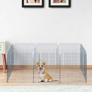 Recinzione decorativa per cuccioli a 8 pannelli con porta e 8 ancoraggi per esterno in acciaio silver 63 × 76 cm