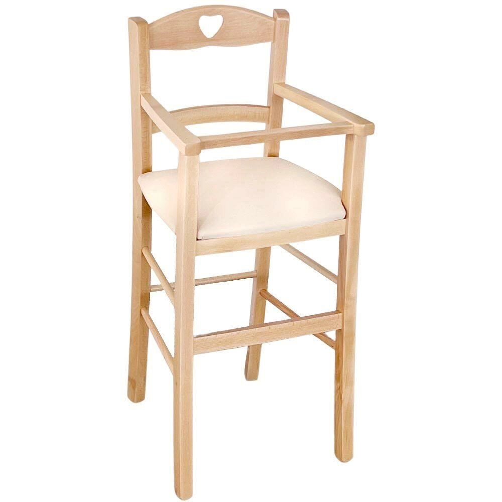Seggiolone in legno naturale con seduta imbottita in similpelle beige/crema