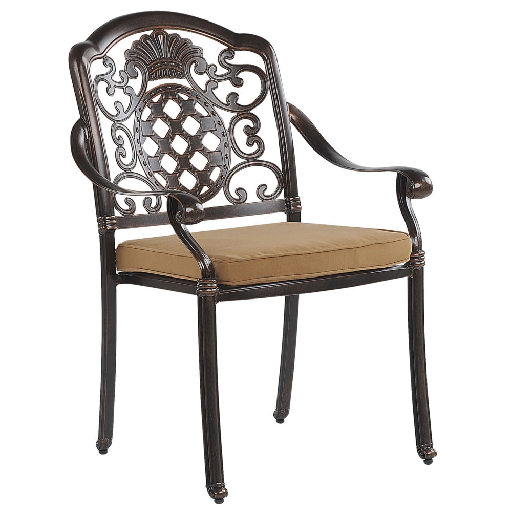 Set di 4 sedie da pranzo da giardino in alluminio marrone con cuscini di seduta per esterni in stile retrò