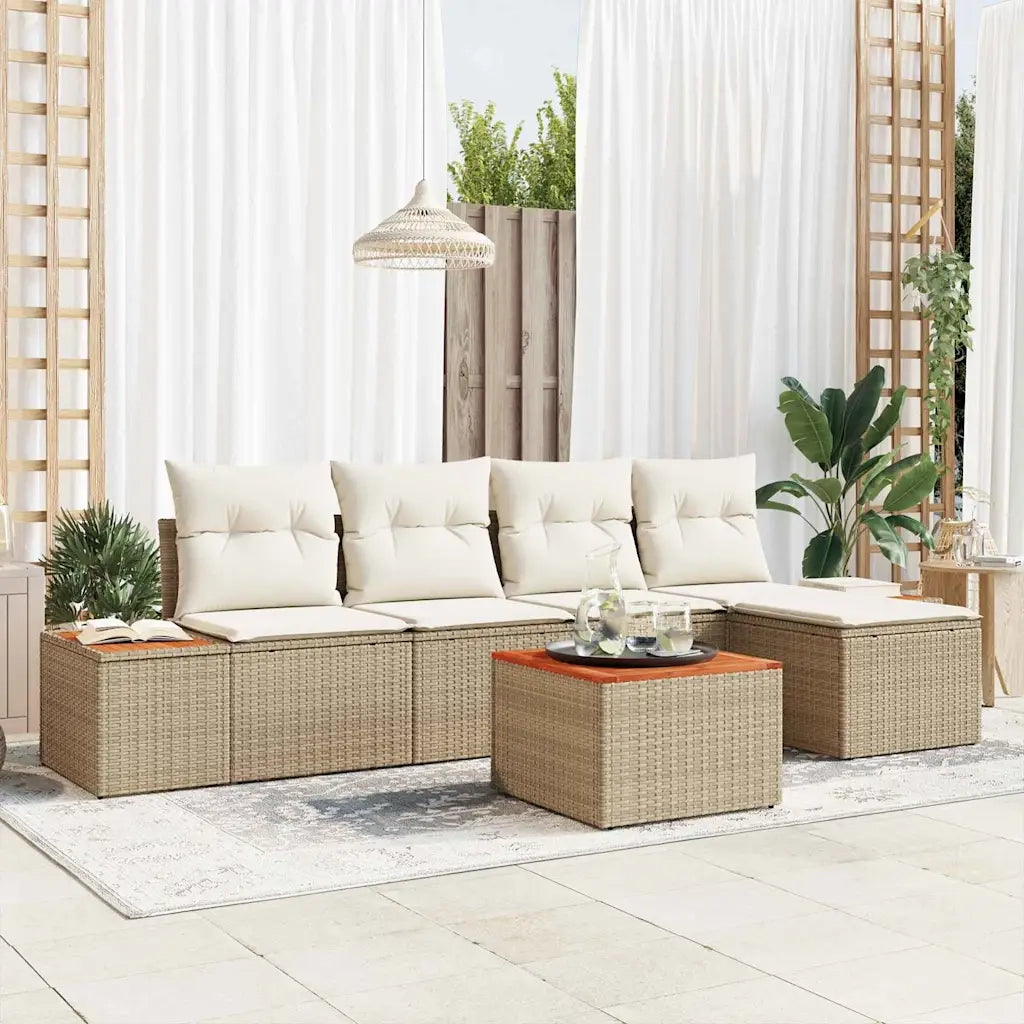 Set Divano da Giardino con cuscino 6 pcs Beige Poly Rattan