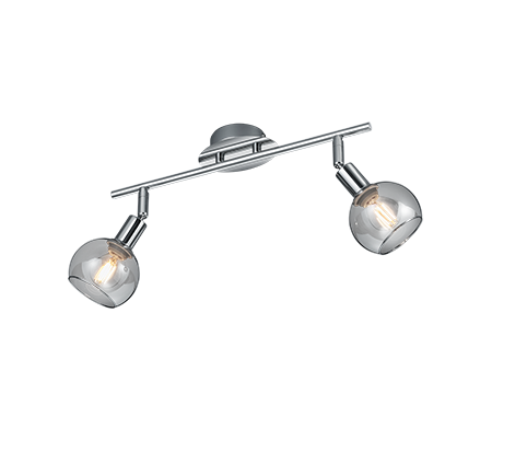 Faretti Soffitto Parete Barra 2 Spots metallo Cromo Vetri Fume Brest GD Trio