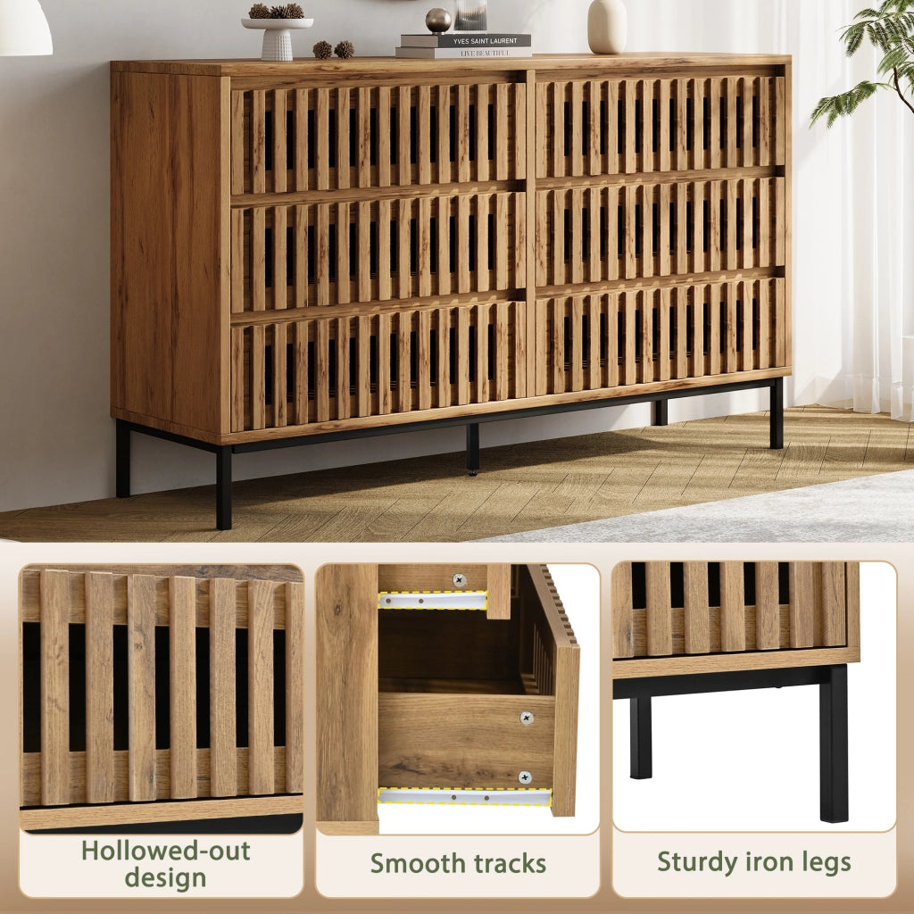Credenza Moderna 120 cm Cassettiera 6 Cassetti Mobile Buffet Legno Chiaro